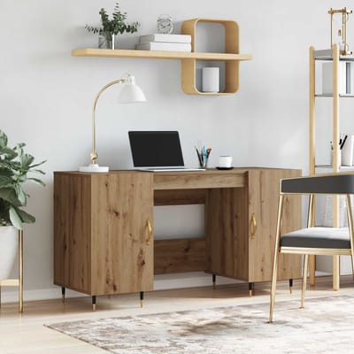 vidaXL - Bureau - artisanaal - eikenkleurig - Bewerkt - hout - 140 - x - 50 - x - 75 - cm