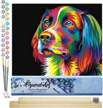 Figured'Art Schilderen op Nummer Volwassenen canvas Hond Pop Art - Handwerk acrylverf Kit DIY Compleet - 40x50cm met DIY houten lijst