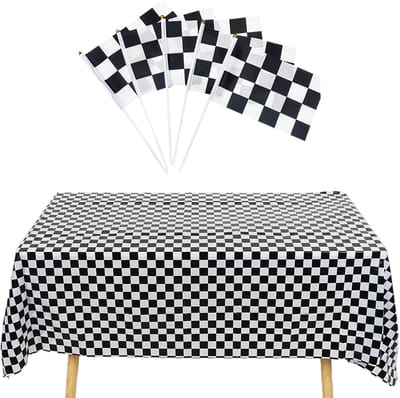 Dailygoody - Tafelkleed - Zwart-wit geruit - Decoratie voor eettafel - 1 stuk - Theekransdecoratie - Handgeblazen vlaggen