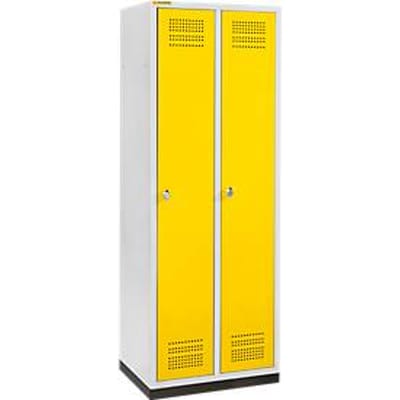 Schäfer Shop Genius Kledinglocker met fitting, 2 compartimenten, 300 mm compartimentbreedte, veiligheidsdraaigrendelslot, lichtgrijs/koolzaadgeel