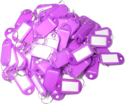 100 Stuks Sleutel Labels - Plastic ID Tags met Sleutelhangers voor Sleutels, Bagage en Huisdieren - 5 x 2.3 cm Paars