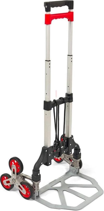 HBM 75 kg volledig opvouwbare steekwagen voor trappen, inklapbaar, 3 wielen per as, snelspankoord, 3,5 kg