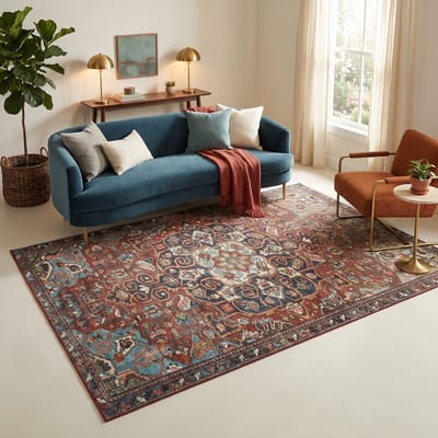 TAPISO Ispahan Vloerkleed Oosters Klassiek Vintage Medaillon Antislip Roestbruin Woonkamer Slaapkamer Oeko-Tex 80x150