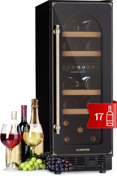 Klarstein Wijnkoeler Vilhelmine Vinovilla 17 Built-In Duo Edition wijnkoelkast 17 flessen 3 kleuren glazen deur - 57 cm - 2 Zones Touch Vrijstaand Inbouw - Zwart - voor Keuken - Display - Wit - Wijnklimaatkast - Wijnkast - Wine Cooler