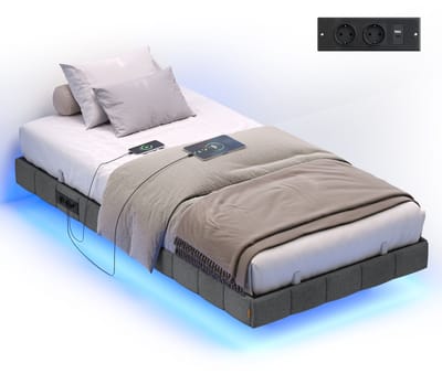 VASAGLE - Bed - Met LED-Verlichting - Zwevend Effect - Met Stopcontactstrip