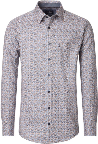 CASA MODA Sport casual fit overhemd - twill - wit met blauw en beige dessin - Strijkvriendelijk - Boordmaat: 39 - 40