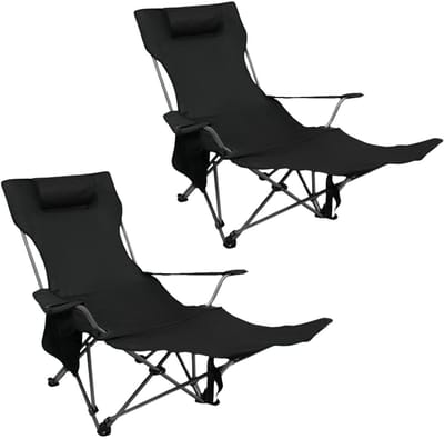 Coemo 2-delige set ligstoel draagbare campingstoel, inklapbaar, bekerhouder, tas - Zwart