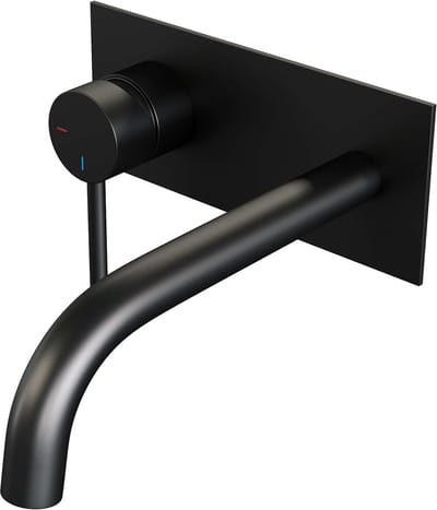 Brauer Black Edition inbouw wastafelmengkraan met gebogen uitloop en afdekplaat model A2 mat zwart