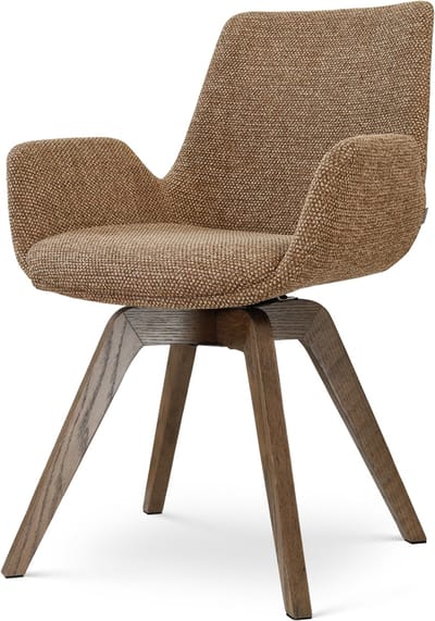Nolon Noor-Eef draaibare Eetkamerstoel bruin blend - walnoot houten onderstel - armleuning - japandi - comfortabel