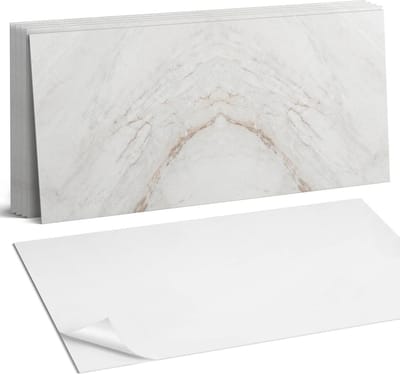 Coloray Plaktegels - Elegant marmerpatroon Wandtegel Zelfklevend - 60 cm x 30 cm - Wit Plaktegels - 6 stuks - Rechthoek PVC Tegels - Plaktegels Keuken - Zelfklevende Vloertegels Badkamer - Vinyl Tegels - Zelfklevende Wandtegels