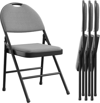 Set van 4 Luxe Klapstoelen - Metalen Frame met Zachte Zitting (Katoen/Linnen) - Ruimtebesparend - Voor Binnen & Buiten - Zwart