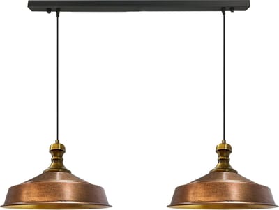 Bamyum AsletlKnob Hanglamp Eettafel Lamp 2 Vlam Koperkleur Goud Ø40 cm Vintage Eettafel Lamp, Lampenkap Hanglamp