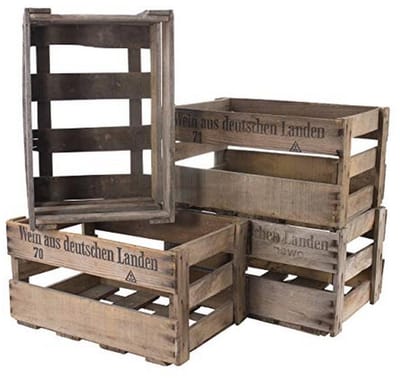Set van 4 Mooie originele Houten Kisten voor Wijn of Fruit - 46 cm x 30,5 cm x 24 cm
