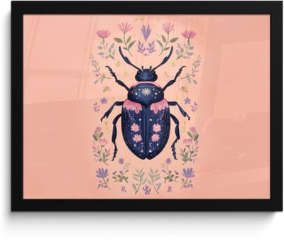 Poster in lijst - Fotolijst 40x30 cm - Posters - Kever - Donkerblauw - Bloemen - Sierlijk - Posterlijst zwart - Decoratie - Wanddecoratie woonkamer - Muurdecoratie slaapkamer