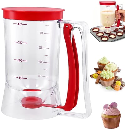 Beslagtrechter - Beslagdispenser - Plastic maatbeker - Cakebeslagdispenser - Pannenkoekbeslagschenker - Keukengereedschap van voedselkwaliteit - Rood - Perfect voor het maken van cupcakes, muffins, pannenkoeken, wafels en ander gebak