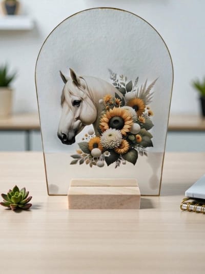 Decoratief Standaard Paard Wit - Met Houten Voet - 15x10 cm