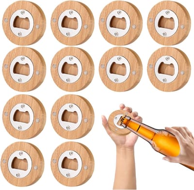 Set van 12 Houten Flessenopeners, Duurzame Bieropener, Magnetische Flesopener voor Thuisgebruik