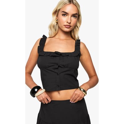boohoo Dames Katoenen Popeline Crop Top | Black | Maat: 6