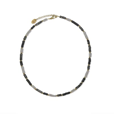 CO88 Collection 8CN-26323 Kralenketting met Witte Jade Zwart Agaat en Zwart Labradoriet - Dames - Agaat - Jade - Labradoriet - Staal - Kraal 4 x 2 mm - 40 + 5 cm Lengte - Zwart /Goudkleurig