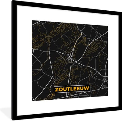 Fotolijst incl. Poster - Plattegrond - Kaart - Zoutleeuw - Stadskaart - Goud - 40x40 cm - Posterlijst