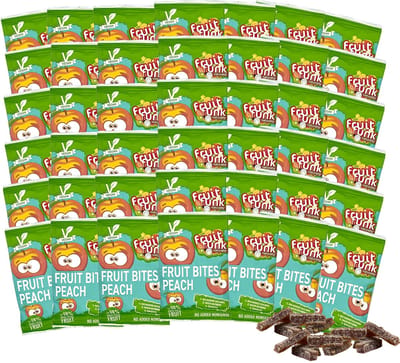 Fruitfunk Happybag peach (42x 16 gram) Fruitsnoep - suikerbewust vegan snoep - gezonde traktatie kind - zonder toegevoegde suikers