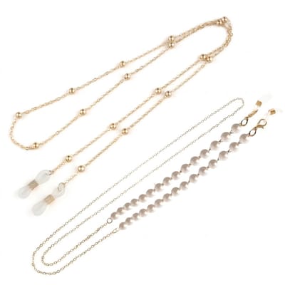 Goudkleurig brillenkoord brillenbandje dames en heren – metalen brillen ketting met kleine kralen en siliconen lussen – brillenkoord voor zonnebril en leesbril – minimalistische brillenband met kralen