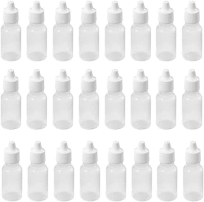 JHUBERS- Druppelfles 20ml - Druppelflesje met Pipet - 24 Stuks - Kindveilige Deksel - PET/LDPE - Voor Olie/Verf/Essence - Druppelflesjes