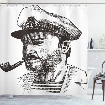 ABAKUHAUS Vintage Nautische Tatoeage Douchegordijn – 175x180 cm – Donker