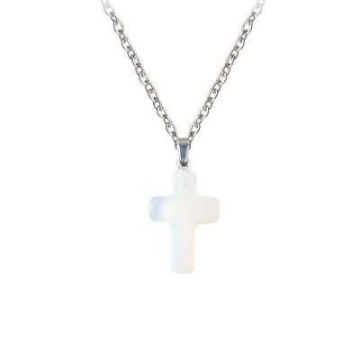 Fako Bijoux® - Ketting - Kruisje Mini - Bergkristal - Natuursteen - 18x25mm - 50cm