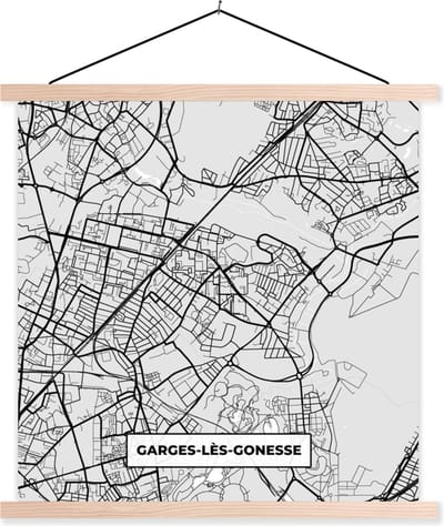 Posterhanger incl. Poster 40x40 cm - Schoolplaat - Garges-lès-Gonesse - Frankrijk - Plattegrond - Kaart - Stadskaart - Textielposter - Blanke latten - Stadskaart