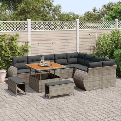 vidaXL - Tuinbank - Set - 12 - st - 12-Aantal - zitplaatsen - Grijs - Poly - Riet