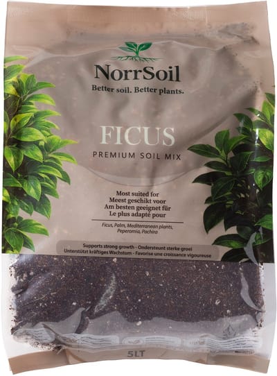 Norrsoil Ficus Potgrond 5L – Premium Turfvrije Potgrond met Kokosvezel & Wormenmest – 180 Dagen Organische Voeding – Voor Ficus, Palm, Pachira, Oleander & Kamerplanten