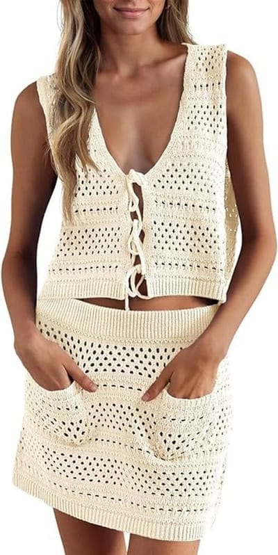 Dailygoods- Cover-up Dames - Gehaakte Tweedelige Badpakset - Sexy Tankini met V-hals - Hoog Getailleerde Rok - Ademend en Comfortabel - Perfect voor Strand en Zwembad - Strandjurk