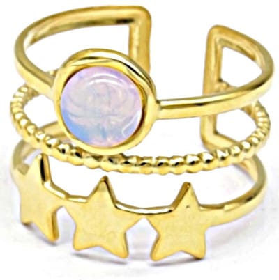 Ring met Sterren en Kraal - RVS - One Size - Goudkleurig