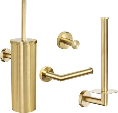 Toiletaccessoireset Goud 4-delig - Toiletborstelhouder - Toiletrolhouder - Reserverolhouder - Handdoekhaak - Messing