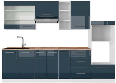 Vicco Fame-Line Complete keukeneenheid – 280 cm, WB Eik Donkerblauw hoogglans/wit
