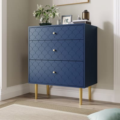 Commode met 3 lades, dressoir/hoge kast voor slaapkamer en alle woonruimtes, marineblauw - H89/B75/D40 cm