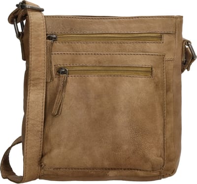 Beagles Maspalomas Crossbody Schoudertas - Handige Ritsvakken - Leren Dames Tas - Taupe