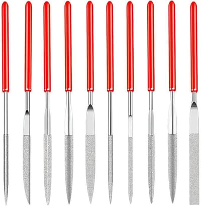 GELLDG 10 Stuks Mini Diamant Nadelfeilen Set - Fijne Sleutelvijlen - 2x100mm in 10 Vormen - Geschikt voor Hout Schmuck Metaal Kunststof Modellisme - Metaal - Compleet Vijlenset voor Detailwerk