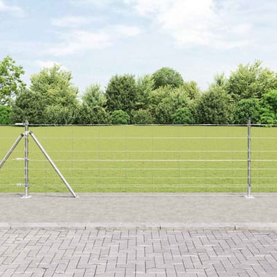 vidaXL - Gelast - Draadhek - met - Betonnen - Basis - 25 - x - 0,8 - m - Zilverkleurig
