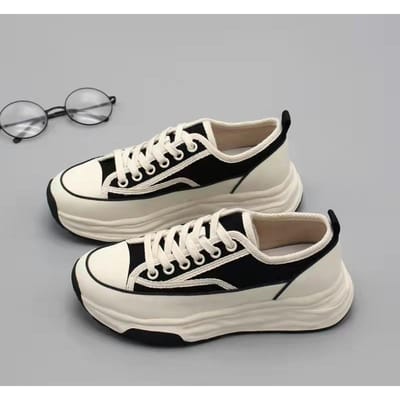 Canvas Schoenen Lente Nieuwe Dikke Zool Canvas Schoenen Dames Retro Niche Ins Sport Witte Schoenen 40 zwart