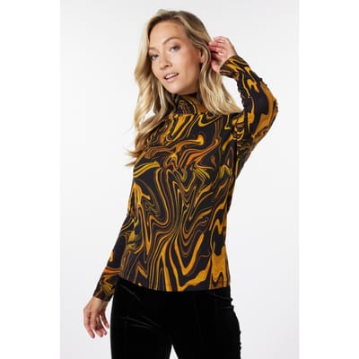 EsQualo Top Col Swirl Print Print Maat: S | Longsleeves Outlet | Dames | Zwart
