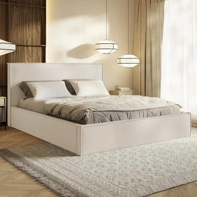 Gestoffeerd Bed 160x200 cm met Opbergruimte & Bedlade – Pauwhome Boho Velvet Luxe Bedframe Beige (Crème) met Hoofdeinde & Lattenbodem – Zonder Matras – Pauwhome