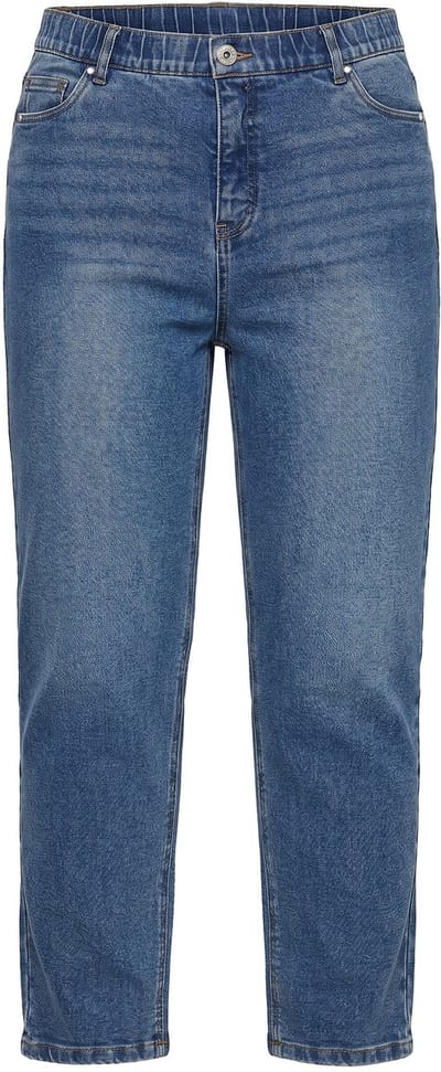 Studio Untold - Dames - Mom jeans wijde pijpen 5-pocket elastische tailleband - Blauw denim - Maat 42