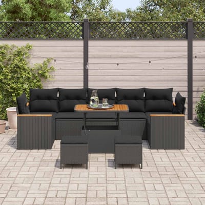 vidaXL - Tuinbank - Set - 10 - st - 7-Aantal - zitplaatsen - Zwart - Poly - rattan