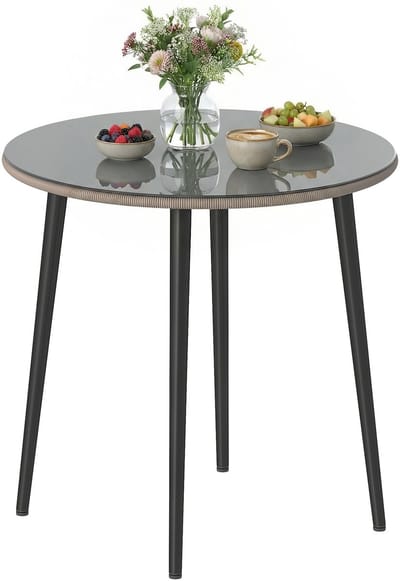 Outsunny Tuin Eettafel-Staal, gehard glas-Ø80 x 74H cm-Grijs