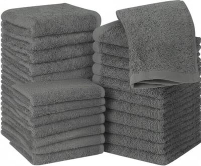 Famanu – Washandjes set 24 stuks, 30 x 30 cm, 100% ringgesponnen katoen, extra zacht en absorberend, wit en grijs