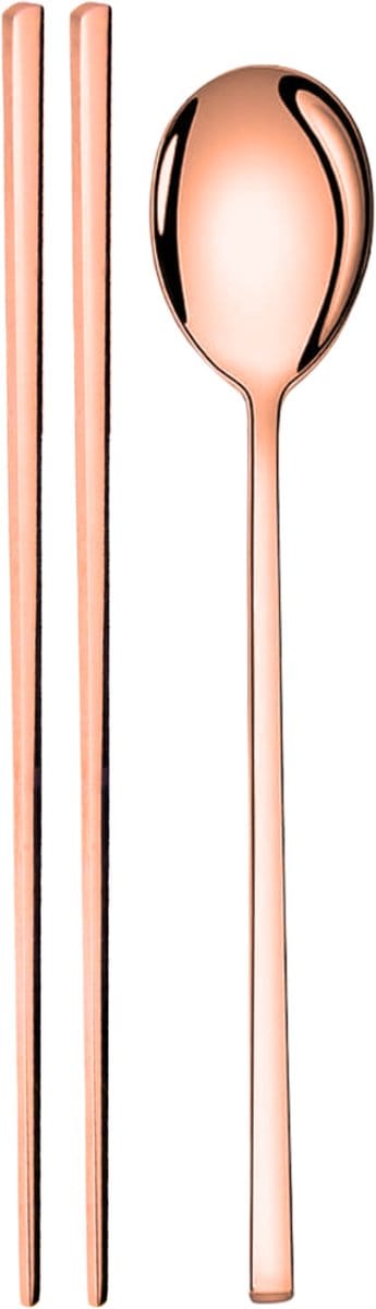 House of Husk Originele Koreaanse Eetstokjes en Soeplepel Set - Rose Goud - 1 Persoons Set - RVS - Vaatwasserbestendig - Sushi Chopsticks