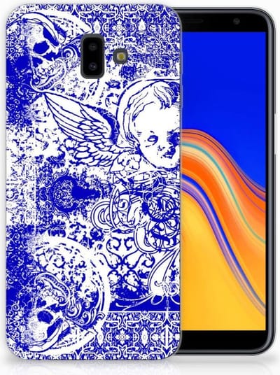 Back Cover voor Silicone Back Case Samsung Galaxy J6 Plus (2018) Angel Skull Blauw