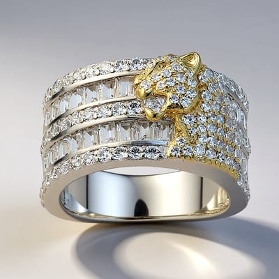Cavill - Zilveren Ring met Witte Topaas 2 592 ct en Zirkonia 1 222 ct - 925 Sterling Zilver - Luxe Panther Ontwerp - Elegante Damesring